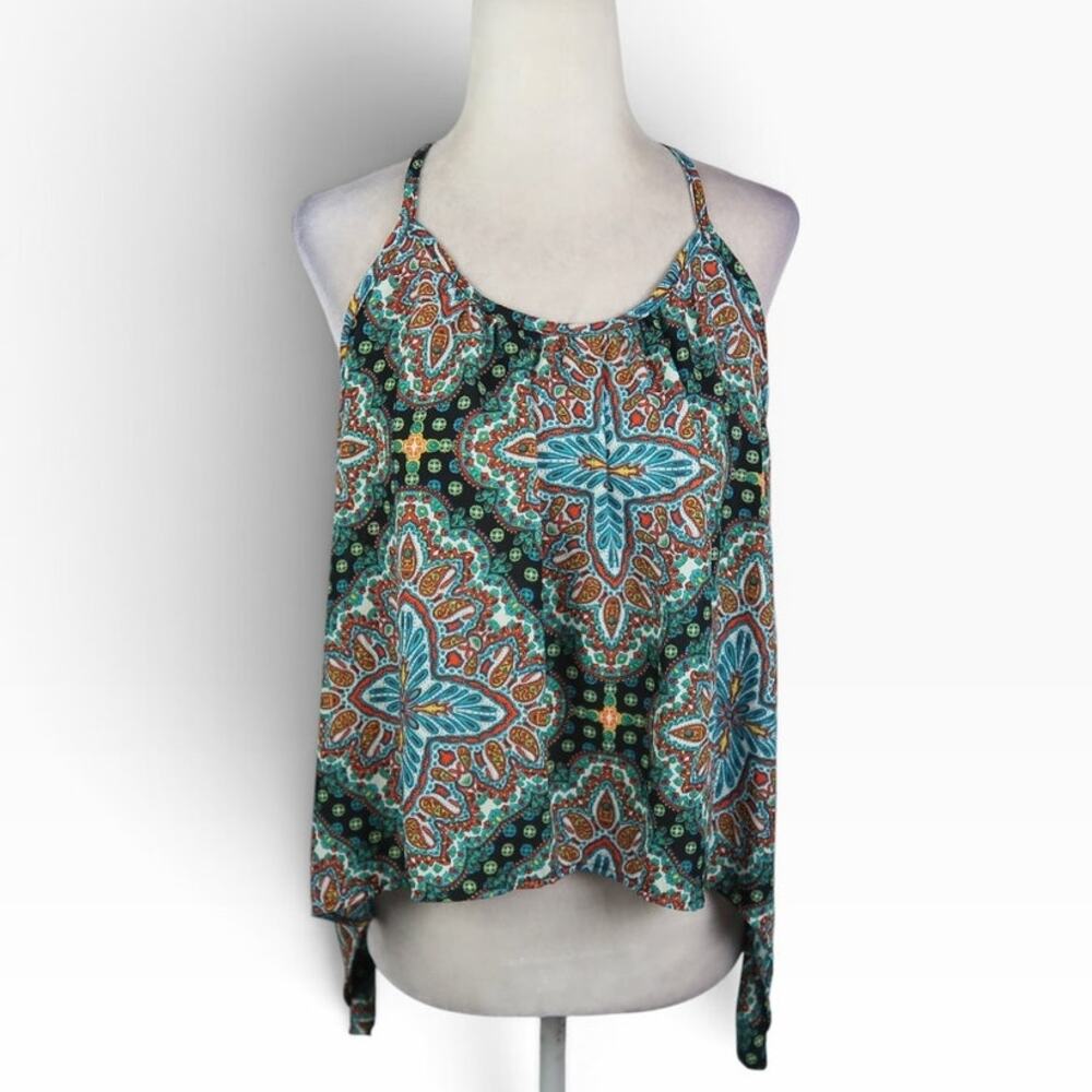 Vintage Y2K Wet Seal Teal Mandala Print Bandana Halter Tank Top M